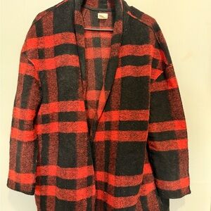 Red and Black Plaid Open Front Coat/Cardigan